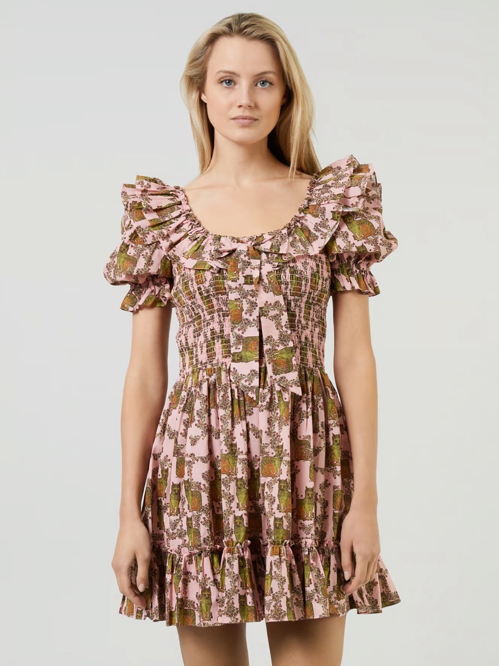 Muzungu Sisters Pink Floral Ruffle-Sleeve Mini Dress